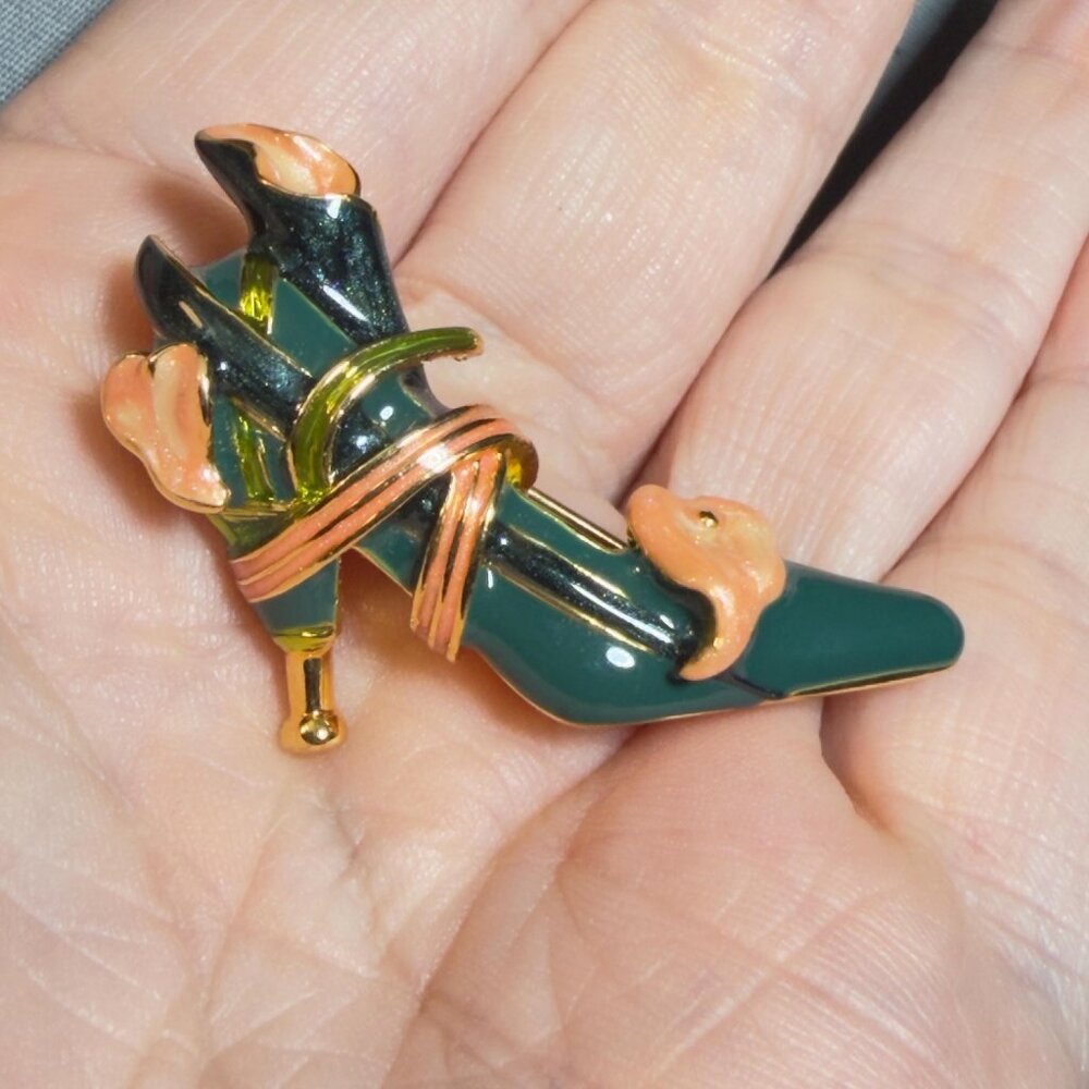 KJL High Heel Brooch Enamel Shoe Pin Kenneth Jay Lane 1.75”